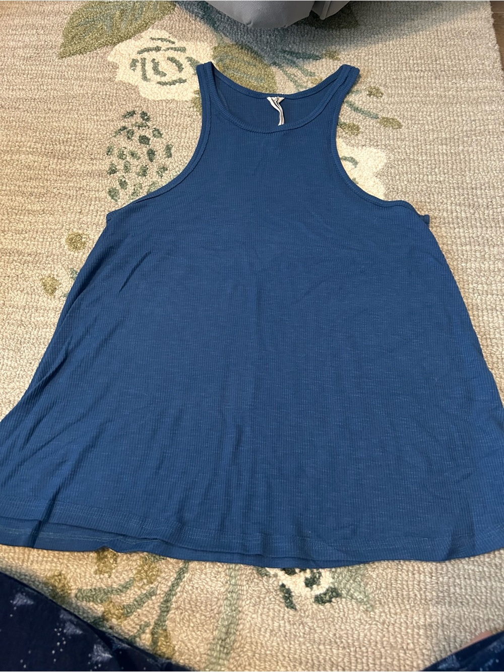 Free People Blue Ribbed High-Neck Tank